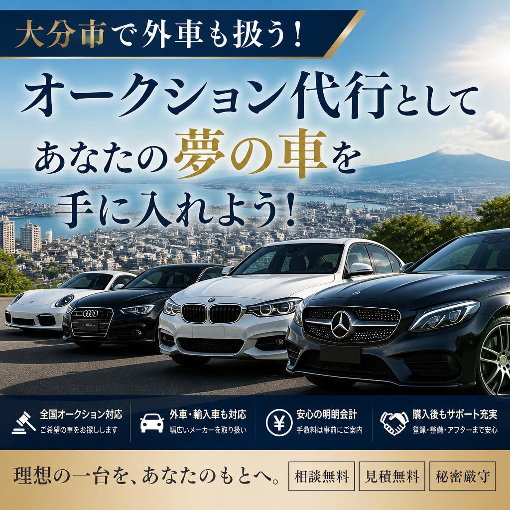 大分市で外車も扱う！オークション代行としてあなたの夢の車を手に入れよう！